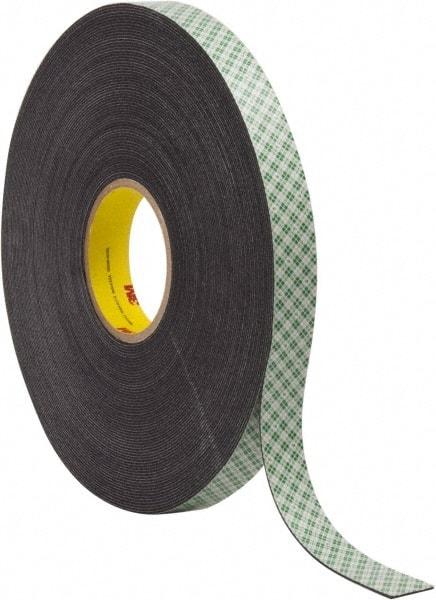 3M - 1" x 36 Yd Acrylic Adhesive Double Sided Tape - 1/16" Thick, Black, Urethane Foam Liner, Continuous Roll, Series 4056 - USA Tool & Supply