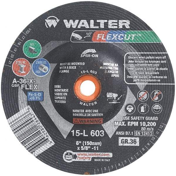 WALTER Surface Technologies - 6" Diam, 36 Grit Surface Grinding Wheel - Aluminum Oxide/Silicon Carbide Blend, Resinoid Bond - USA Tool & Supply