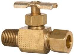 Eaton - 150 Max psi, 3/8 x 1/4" Pipe, Brass, Inline Instrumentation Needle Valve - Compression x MNPT End Connections - USA Tool & Supply