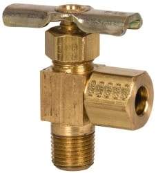 Eaton - 150 Max psi, 1/4 x 1/8" Pipe, Brass, Angled Instrumentation Needle Valve - Compression x MNPT End Connections - USA Tool & Supply