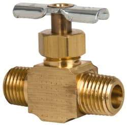 Eaton - 150 Max psi, 1/4" Pipe, Brass, Inline Instrumentation Needle Valve - MNPT x MNPT End Connections - USA Tool & Supply