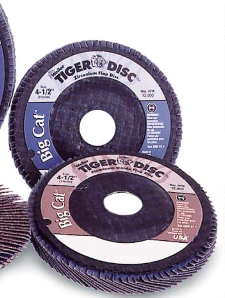 Weiler - 60 Grit, 7" Disc Diam, 7/8" Center Hole, Type 27 Zirconia Alumina Flap Disc - 8,600 Max RPM, Phenolic Backing, Arbor Attaching System, Coated - USA Tool & Supply