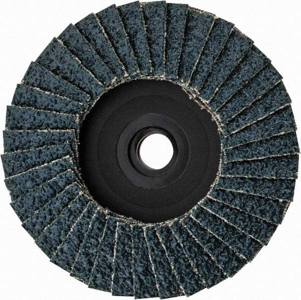 Weiler - 36 Grit, 3" Disc Diam, Type 29 Zirconia Alumina Flap Disc - 20,000 Max RPM, Plastic Backing, Quick Change Type S Attaching System, Coated - USA Tool & Supply
