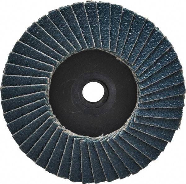 Weiler - 60 Grit, 3" Disc Diam, Type 29 Zirconia Alumina Flap Disc - 20,000 Max RPM, Plastic Backing, Quick Change Type S Attaching System, Coated - USA Tool & Supply