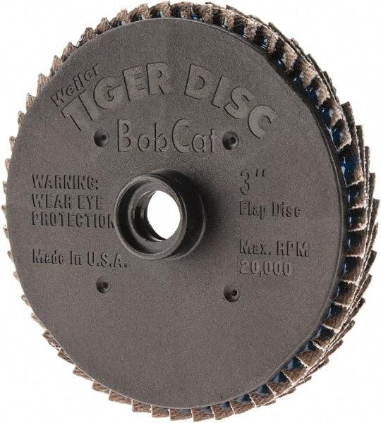 Weiler - 80 Grit, 3" Disc Diam, Type 27 Zirconia Alumina Flap Disc - 20,000 Max RPM, Plastic Backing, Quick Change Type S Attaching System, Coated - USA Tool & Supply
