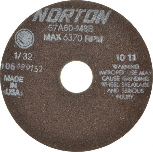 Norton - 6" 60 Grit Aluminum Oxide Cutoff Wheel - 1/32" Thick, 1-1/4" Arbor, 6,370 Max RPM, Use with Stationary Tools - USA Tool & Supply