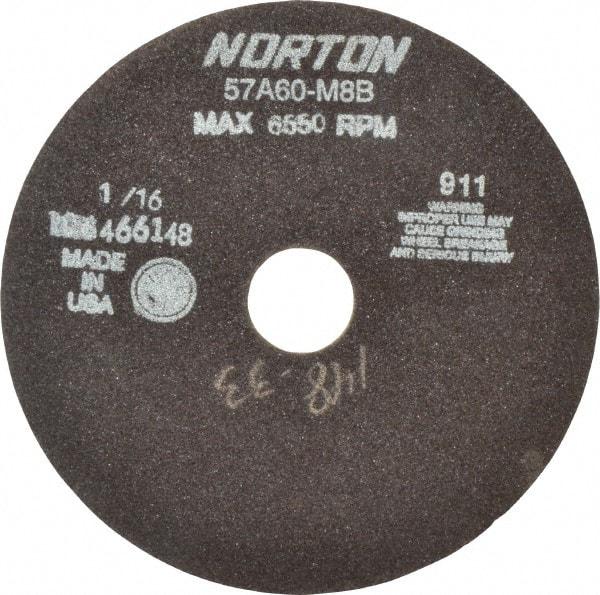Norton - 7" 46 Grit Aluminum Oxide Cutoff Wheel - 1/16" Thick, 1-1/4" Arbor, 6,550 Max RPM, Use with Stationary Tools - USA Tool & Supply