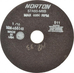 Norton - 7" 46 Grit Aluminum Oxide Cutoff Wheel - 1/16" Thick, 1-1/4" Arbor, 6,550 Max RPM, Use with Stationary Tools - USA Tool & Supply