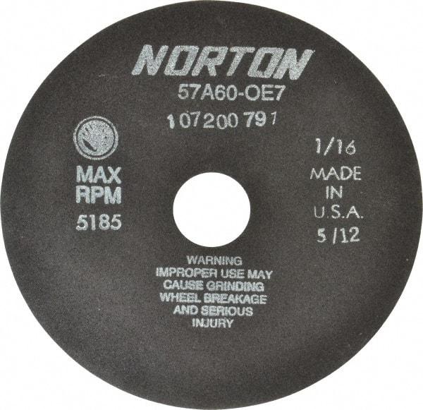 Norton - 7" 60 Grit Aluminum Oxide Cutoff Wheel - 1/16" Thick, 1-1/4" Arbor, 5,185 Max RPM, Use with Stationary Tools - USA Tool & Supply