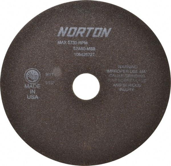 Norton - 8" 60 Grit Aluminum Oxide Cutoff Wheel - 1/16" Thick, 1-1/4" Arbor, 5,730 Max RPM, Use with Stationary Tools - USA Tool & Supply