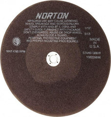 Norton - 10" 46 Grit Aluminum Oxide Cutoff Wheel - 1/16" Thick, 5/8" Arbor, 4,585 Max RPM, Use with Stationary Tools - USA Tool & Supply