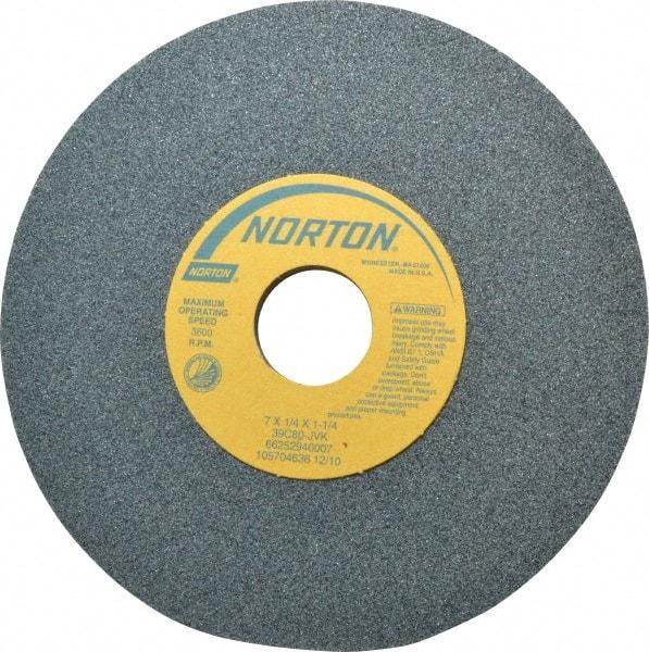 Norton - 7" Diam x 1-1/4" Hole x 1/4" Thick, J Hardness, 80 Grit Surface Grinding Wheel - Silicon Carbide, Type 1, Medium Grade, 3,600 Max RPM, Vitrified Bond, No Recess - USA Tool & Supply