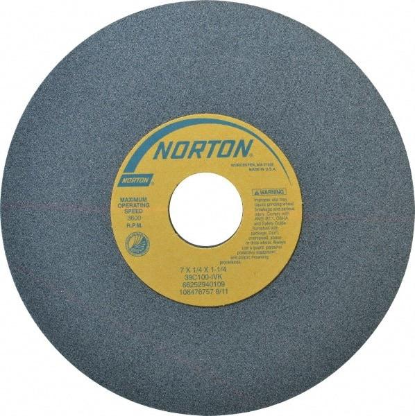 Norton - 7" Diam x 1-1/4" Hole x 1/4" Thick, I Hardness, 100 Grit Surface Grinding Wheel - Silicon Carbide, Type 1, Fine Grade, 3,600 Max RPM, Vitrified Bond, No Recess - USA Tool & Supply