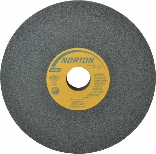 Norton - 8" Diam x 1-1/4" Hole x 1" Thick, I Hardness, 80 Grit Surface Grinding Wheel - Silicon Carbide, Type 1, Medium Grade, 3,600 Max RPM, Vitrified Bond, No Recess - USA Tool & Supply