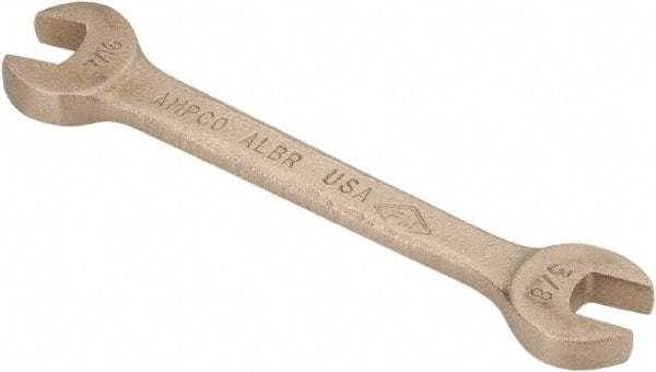 Ampco - 3/8" x 7/16" Nonsparking Open End Wrench - 5" OAL, Double End, Plain Finish, 15° Head Angle - USA Tool & Supply