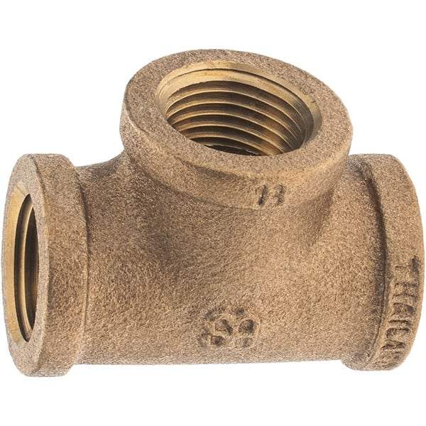 Merit Brass - Class 125, 1/2" Internal Pipe, Brass Tee - FNPT x FNPT x FNPT - USA Tool & Supply