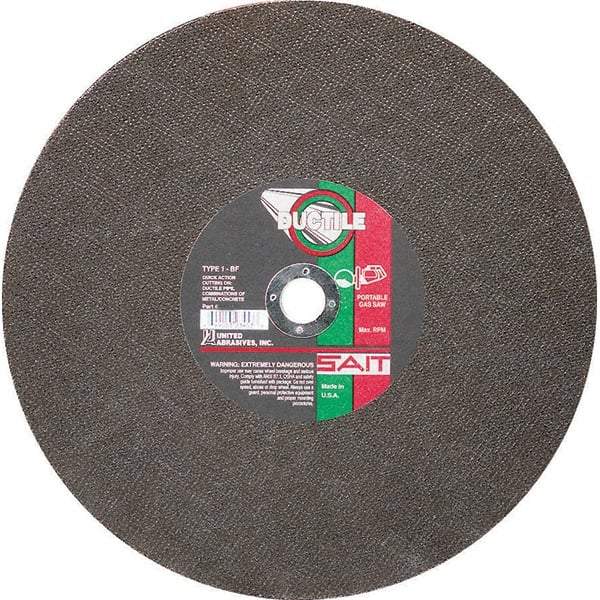 Sait - 14" Aluminum Oxide Cutoff Wheel - 1/8" Thick, 20mm Arbor, 5,460 Max RPM, Use with Portable Tools - USA Tool & Supply