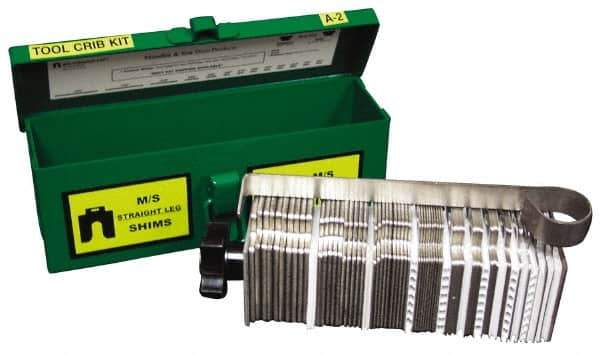 Made in USA - 260 Piece, 0.001 to 0.125 Inch Thickness, Stainless Steel Slotted Shim Assortment - 2 Inch Long x 2 Inch Wide, 5/8 Inch Wide Slot - USA Tool & Supply