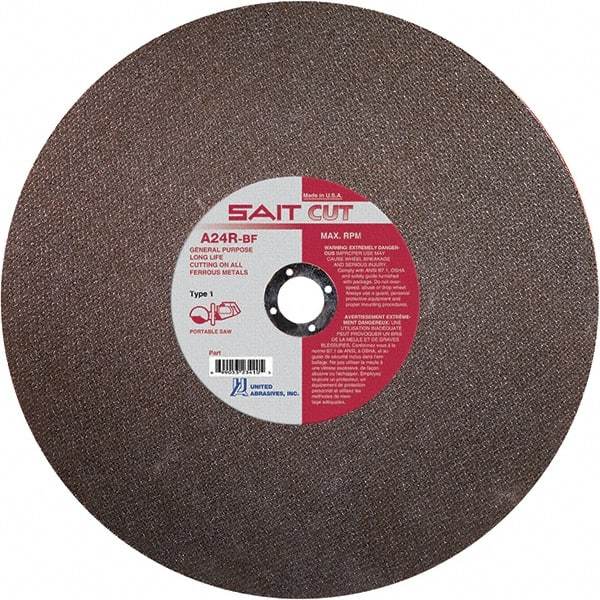 Sait - 12" 24 Grit Aluminum Oxide Cutoff Wheel - 1/8" Thick, 20mm Arbor, 6,300 Max RPM, Use with Portable Tools - USA Tool & Supply