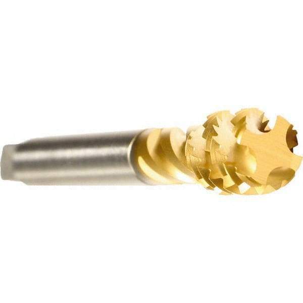 Emuge - M33x3.50 Metric 5 Flute 6H Modified Bottoming Spiral Flute Tap - Cobalt, TiN Finish, 180mm OAL, Right Hand Flute, Right Hand Thread, Series Enorm - Exact Industrial Supply