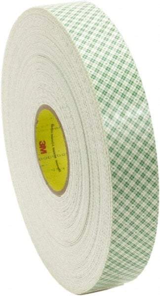 3M - 1/2" x 36 Yd Acrylic Adhesive Double Sided Tape - 62 mil Thick, Off-White, Foam Liner - USA Tool & Supply