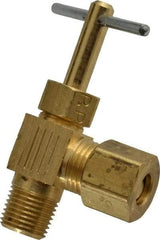 Parker - 1/4 x 1/8" Pipe, Angled Needle Valve - Compression x MNPTF Ends, Brass Valve, 150 Max psi - USA Tool & Supply
