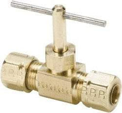 Parker - 3/8" Pipe, Inline Needle Valve - Compression x Compression Ends, Brass Valve, 150 Max psi - USA Tool & Supply