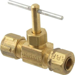 Parker - 1/4" Pipe, Inline Needle Valve - Compression x Compression Ends, Brass Valve, 150 Max psi - USA Tool & Supply
