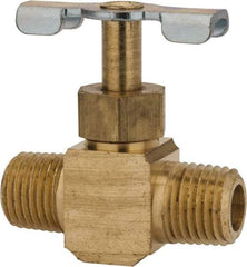 Parker - 1/4" Pipe, Inline Needle Valve - MNPTF x MNPTF Ends, Brass Valve, 150 Max psi - USA Tool & Supply