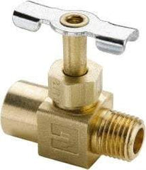Parker - 1/4" Pipe, Inline Needle Valve - FNPTF x MNPTF Ends, Brass Valve, 150 Max psi - USA Tool & Supply