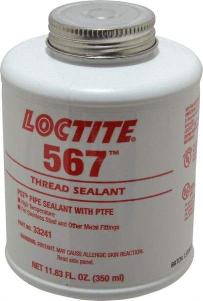 Loctite - 350 ml Brush Top Can White Pipe Sealant - Methacrylate Ester, 400°F Max Working Temp, For Sealing Metal Tapered Pipe Threads & Fittings Up to 2" - USA Tool & Supply