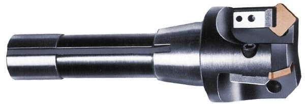APT - 45° Lead Angle, 2" Max Cut Diam, 2" Min Cut Diam, 5/16" Max Depth of Cut, Indexable Chamfer and Angle End Mill - 3 Inserts, SPG, SPU Insert Style, 3" OAL, Straight Shank - USA Tool & Supply
