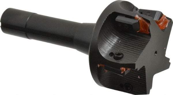 APT - 15° Lead Angle, 3" Max Cut Diam, 3" Min Cut Diam, 0.4063" Max Depth of Cut, Indexable Chamfer and Angle End Mill - 5 Inserts, SPG, SPU Insert Style, 5" OAL, Taper Shank - USA Tool & Supply