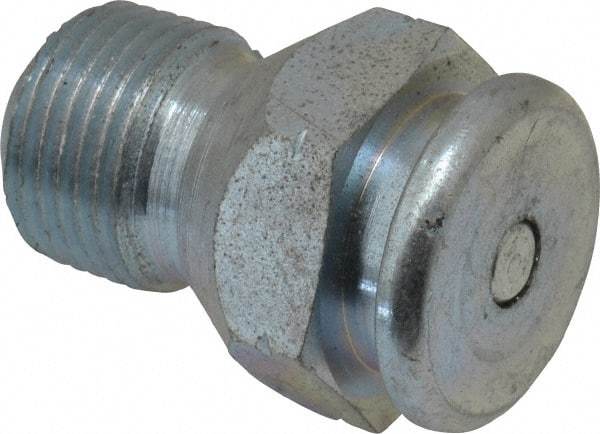 Alemite - Straight Head Angle, 3/8 NPTF Button-Head Grease Fitting - 7/8" Hex, 1-5/16" Overall Height, 9/16" Shank Length, 15,000 Operating psi, Zinc Plated Finish - USA Tool & Supply