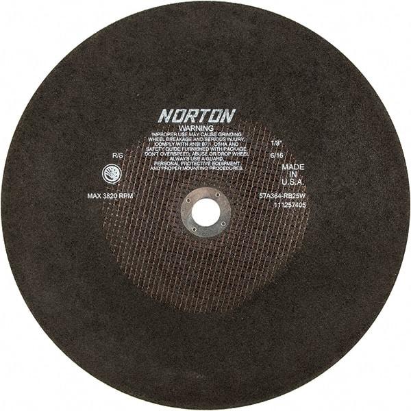 Norton - 16" Aluminum Oxide Cutoff Wheel - 1/8" Thick, 1" Arbor - USA Tool & Supply