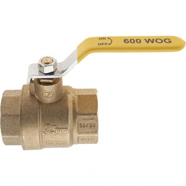 Value Collection - 1-1/4" Pipe, Brass Full Port Ball Valve - 2 Piece, NPT Ends, Lever Handle, 600 WOG, 150 WSP - USA Tool & Supply