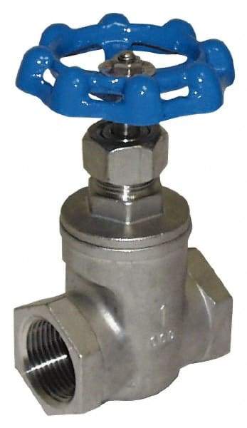 Legend Valve - 1-1/4" Pipe, Threaded Stainless Steel Solid Wedge Stem Gate Valve - 600 WOG, 125 WSP - USA Tool & Supply