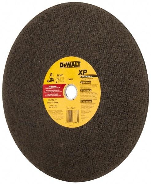 DeWALT - 14" Aluminum Oxide Cutoff Wheel - 7/64" Thick, 1" Arbor, 4,300 Max RPM, Use with Stationary Tools - USA Tool & Supply