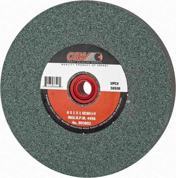 Camel Grinding Wheels - 80 Grit Silicon Carbide Bench & Pedestal Grinding Wheel - 6" Diam x 1" Hole x 1" Thick, 4456 Max RPM, I Hardness, Medium Grade , Vitrified Bond - USA Tool & Supply