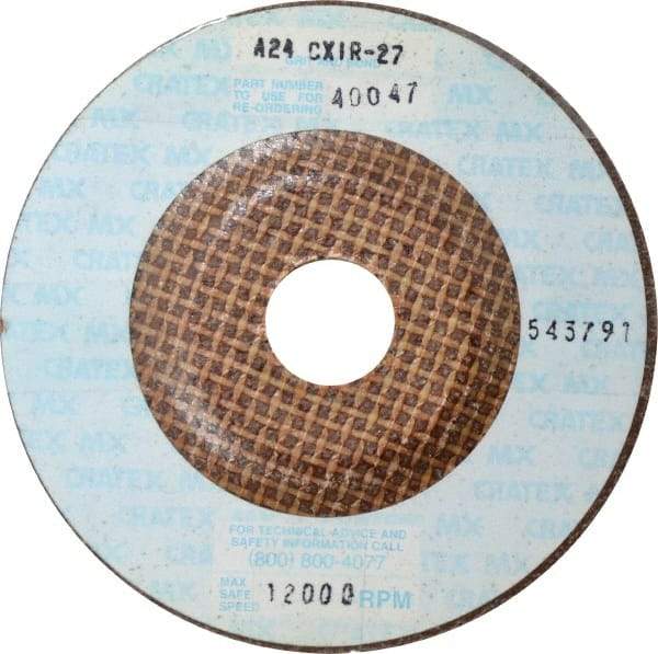 Cratex - 24 Grit, 4-1/2" Wheel Diam, 1/4" Wheel Thickness, 7/8" Arbor Hole, Type 27 Depressed Center Wheel - Aluminum Oxide, Compatible with Angle Grinder - USA Tool & Supply