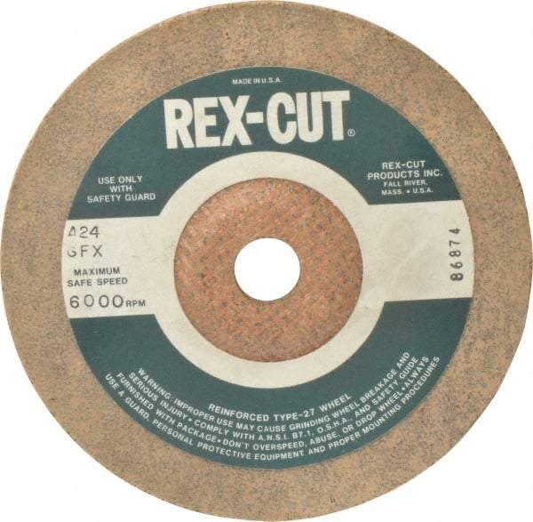 Cratex - 24 Grit, 7" Wheel Diam, 3/16" Wheel Thickness, 7/8" Arbor Hole, Type 27 Depressed Center Wheel - Aluminum Oxide, Compatible with Angle Grinder - USA Tool & Supply