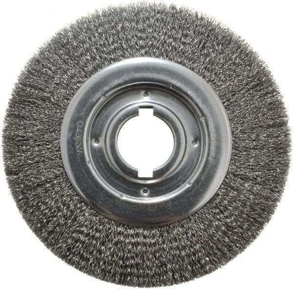 Weiler - 10" OD, 2" Arbor Hole, Crimped Steel Wheel Brush - 1-1/8" Face Width, 2" Trim Length, 0.014" Filament Diam, 3,600 RPM - USA Tool & Supply