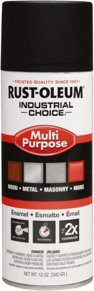 Rust-Oleum - Black, Flat, Enamel Spray Paint - 8 to 12 Sq Ft per Can, 16 oz Container, Use on Drums, Equipment & Color Coding, Furniture, Ladders, Lockers, Motors, Stenciling, Tools - USA Tool & Supply