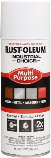 Rust-Oleum - White, Flat, Enamel Spray Paint - 8 to 12 Sq Ft per Can, 16 oz Container, Use on Drums, Equipment & Color Coding, Furniture, Ladders, Lockers, Motors, Stenciling, Tools - USA Tool & Supply