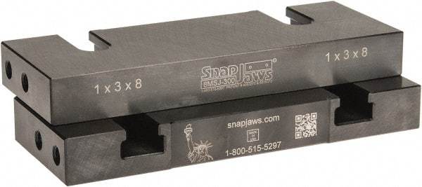 Snap Jaws - 8" Wide x 3" High x 1" Thick, Flat/No Step Vise Jaw - Soft, Steel, Fixed Jaw, Compatible with 8" Vises - USA Tool & Supply