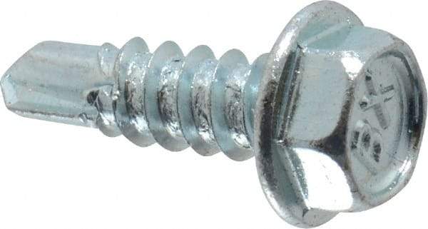 Buildex - #8, Hex Washer Head, Hex Drive, 1/2" Length Under Head, #2 Point, Self Drilling Screw - Steel, Zinc-Plated Finish - USA Tool & Supply
