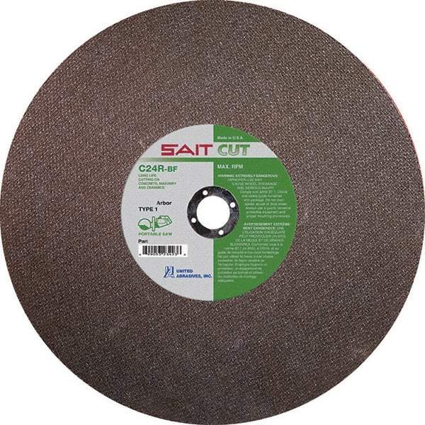 Sait - 14" 24 Grit Silicon Carbide Cutoff Wheel - 1/8" Thick, 20mm Arbor, 5,460 Max RPM, Use with Portable Tools - USA Tool & Supply