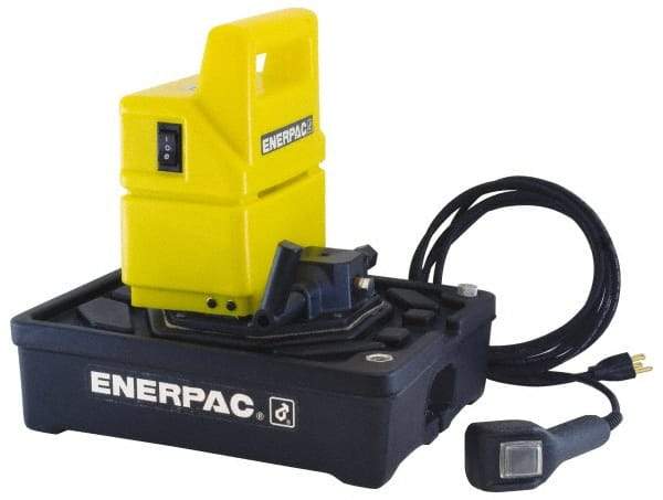 Enerpac - 10,000 psi Electric Hydraulic Pump & Jack - 1 Gal Oil Capacity, 3-Way, 2 Position Valve, Use with Single Acting Cylinders, Advance, Hold & Retract - USA Tool & Supply