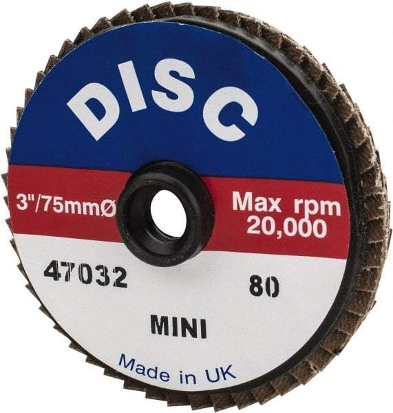 Garryson - 80 Grit, 3" Disc Diam, Type 27 Zirconia Alumina Flap Disc - 20,000 Max RPM, Nylon Backing, Quick Change Type S Attaching System, Coated - USA Tool & Supply