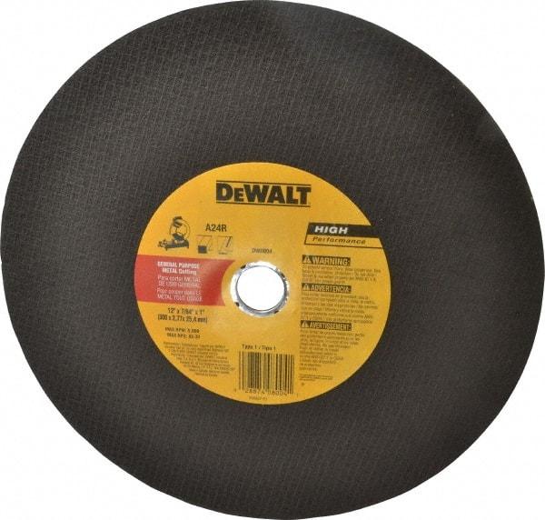 DeWALT - 12" Aluminum Oxide Cutoff Wheel - 7/64" Thick, 1" Arbor, 5,000 Max RPM, Use with Stationary Tools - USA Tool & Supply